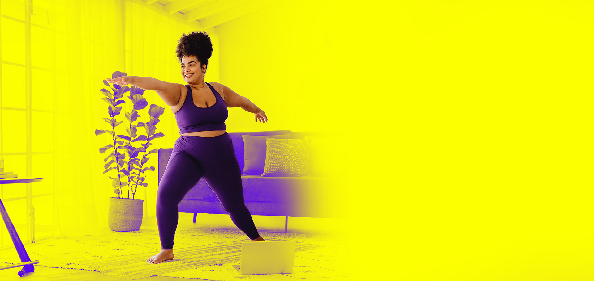 Healthy woman doing yoga at home depicting WooCommerce Plugin